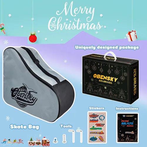 Miniatura 2 de Patines de hielo ajustables OBENSKY para niños, niños y niñas con bolsa para patines, 4 tallas ajustables, patines de hielo para niños