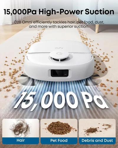 Miniatura 5 de eufy C28 - Combo de aspiradora y trapeador robot blanco 2026, succión de 15,000 Pa, mopa con rodillo autolimpiante HydroJet, mejorado desde X10 Pro