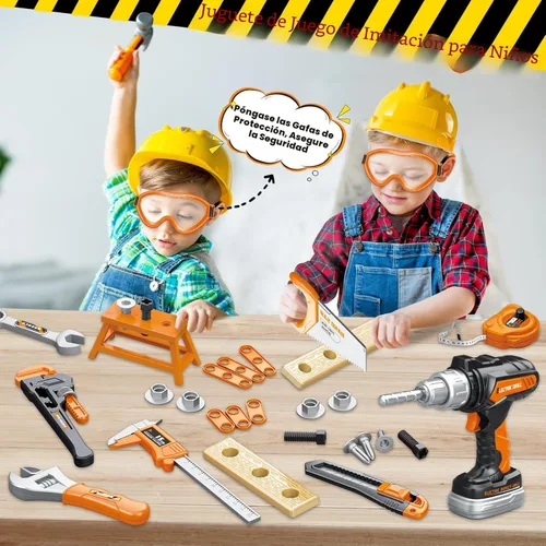 Miniatura 6 de Set de herramientas para niños 46 piezas, regalos de Navidad y cumpleaños para niños de 3, 4, 5, 6, 7, 8 años, juego de herramientas portátil