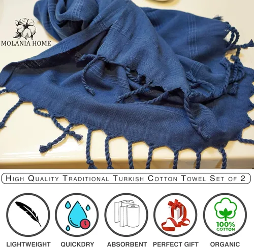 Miniatura 2 de Juego de 2 toallas de mano turcas (16 x 40) Toallas turcas 100% algodón orgánico para baño Toallas de mano decorativas de cocina Uso
