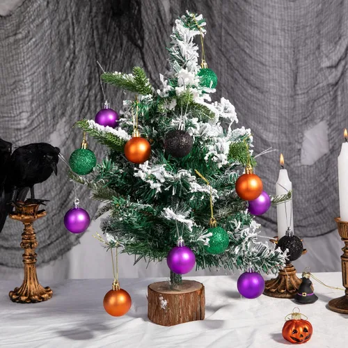 Miniatura 6 de Deloky 24 bolas de adorno de Halloween con purpurina, bolas colgantes inastillables de Halloween de 1.6 pulgadas, adornos brillantes de árbol negro