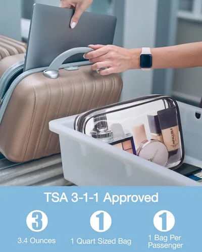 Miniatura 3 de BAGSMART Paquete de 7 bolsas de aseo transparentes con juego de botellas de viaje recargables, bolsa de aseo de viaje aprobada por la TSA, repelente