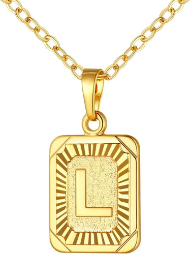 U7 Collar con monograma A-Z 26 letras colgantes chapado en oro de 18 quilates, chapado en platino, collares cuadrados con inicial mayúscula para