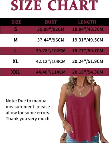Miniatura 6 de Donnalla Paquete de 2 camisetas sin mangas para mujer, con ojales bordados, sin mangas, tirantes delgados, cuello redondo, ajuste holgado, casual