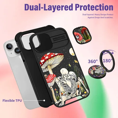 Miniatura 5 de Funermei Funda 2 en 1 para iPhone 13/iPhone 14 para mujeres, linda funda de teléfono con calavera para niñas, diseño de esqueleto gótico, divertido