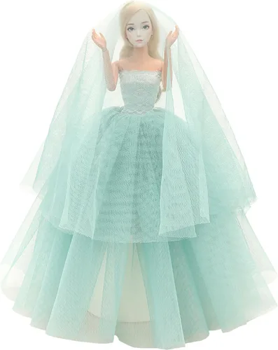 Miniatura 4 de BARWA Vestido de novia azul claro con velo, vestido de princesa para fiesta nocturna, vestido de gala azul claro para muñeca de 29 cm