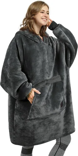Miniatura 35 de Catalonia Sudadera extragrande tipo manta con capucha, sudadera de sherpa portátil para adultos, hombres y mujeres