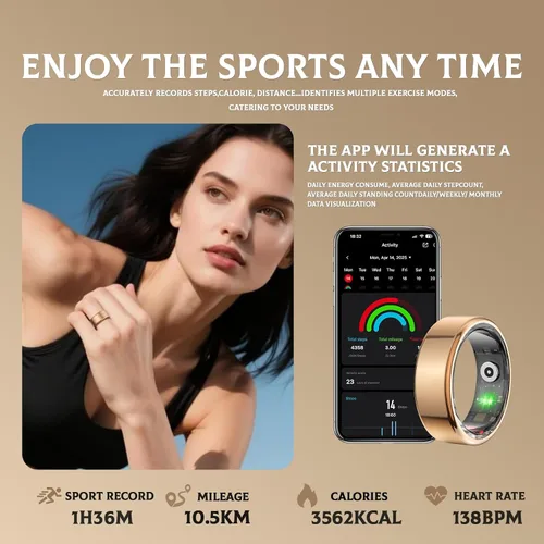 Miniatura 3 de Anillo inteligente para mujeres y hombres, rastreador de fitness y salud con monitor de frecuencia cardíaca, oxígeno en sangre, rastreador de sueño