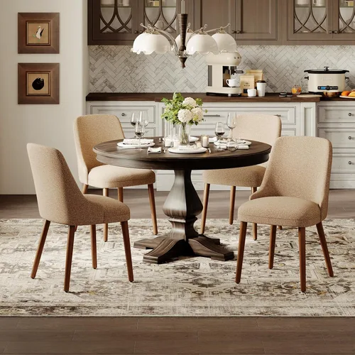 Miniatura 14 de MALOL Juego de 4 sillas de comedor tapizadas con patas de madera, sillas de cocina acolchadas con respaldo alto para comedor, restaurante y Beige-New