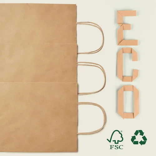 Miniatura 5 de MESHA Bolsas de papel kraft marrón de 10 x 5 x 13 pulgadas, 100 unidades, bolsas de regalo grandes con asas a granel, bolsa de compras reutilizable