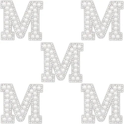 Miniatura 17 de Parche de letras A-Z para planchar con diamantes de imitación brillantes de perlas del alfabeto inglés, parche de costura para vestido de novia