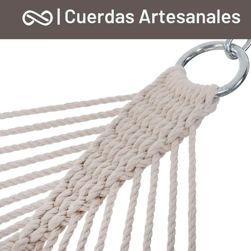 Miniatura 5 de SUNCREAT Hamaca doble de cuerda tradicional Hamaca doble con barra esparcidora de madera dura y bolsa de transporte, capacidad de 450 libras, natural