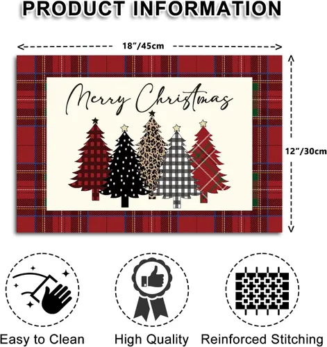 Miniatura 2 de Manteles individuales impermeables con diseño de árboles de Navidad, diseño de cuadros rojos y negros, juego de 4, manteles individuales lavables