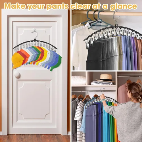 Miniatura 7 de Perchas para pantalones y faldas mejoradas con clips, organizador de leggings de metal para closet con 15 clips con capacidad para 60 leggings, Negro