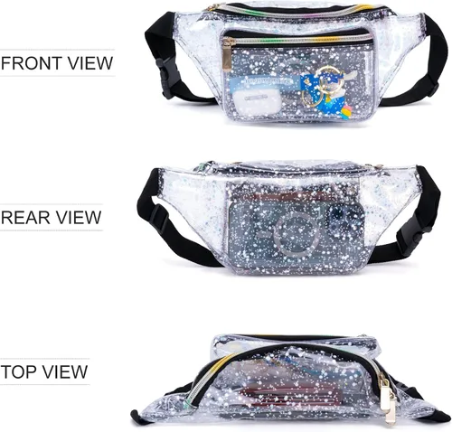 Miniatura 2 de Cangurera holográfica con diseño de cielo estrellado y lunares morados para mujer, ideal para juegos, conciertos, rave, festivales, viajes, Dreamy