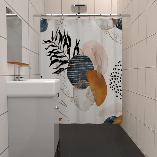 Miniatura 4 de Yeele Cortina de ducha bohemia de 71 x 71 pulgadas, cortinas de baño geométricas abstractas retro, arte estético, juegos de baño únicos