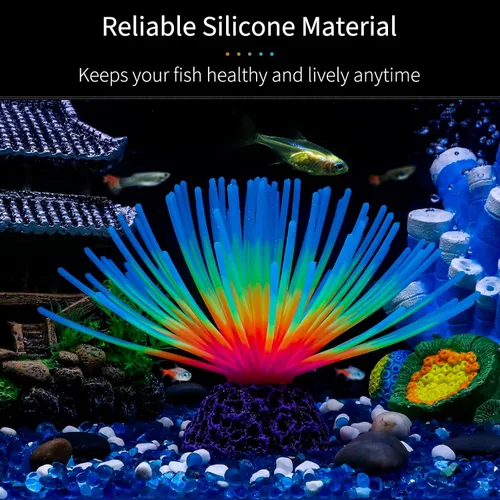 Miniatura 2 de Uniclife Bola de erizo de mar azul iridiscente de imitación para acuario, adorno de silicona artificial con efecto brillante para decoración