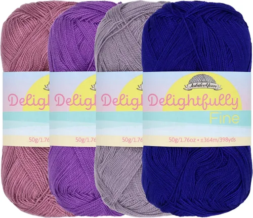 Miniatura 9 de JubileeYarn - Hilo deliciosamente fino, 1.76 oz/madeja de rayón de bambú y encaje, tonos de azul, 4 madejas