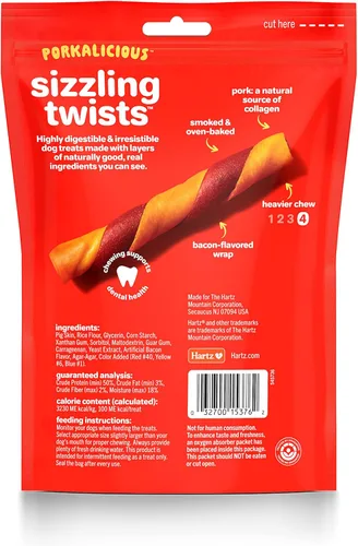 Miniatura 3 de Hartz Oinkies Sizzling Twists Golosinas masticables naturales para perros con sabor a tocino, sin piel cruda, 8