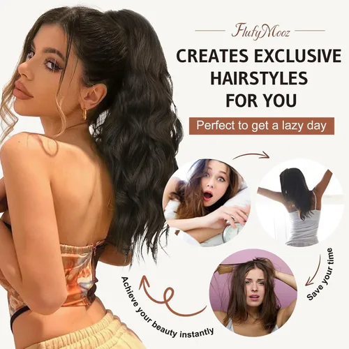 Miniatura 4 de FLUFYMOOZ Extensión de cola de caballo, extensión de cola de caballo con clip de garra de 18 pulgadas, extensiones de cabello ondulado y rizado