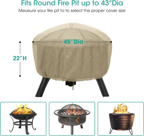 Miniatura 2 de SunPatio Funda para hoguera, resistente al agua, redonda, para mesa de fuego de patio, con cordón ajustable, redonda de 45 pulgadas de profundidad x