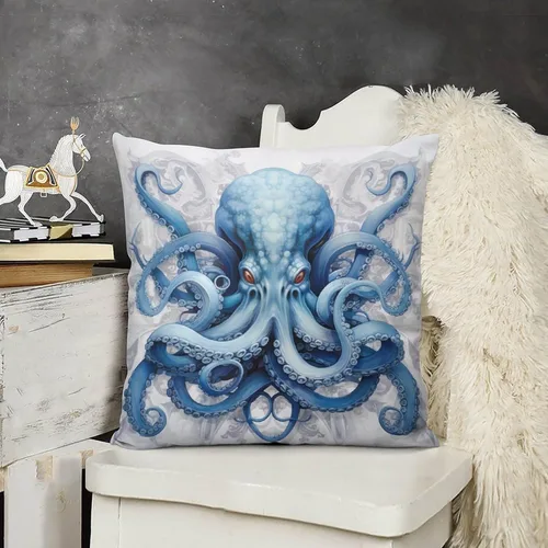 Miniatura 15 de Blue Cat in Bloom - Funda de almohada decorativa cuadrada suave con estampado de doble cara de 12 x 12 pulgadas, adorables almohadas de animales