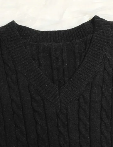 Miniatura 3 de Locachy Chaleco de punto trenzado sin mangas con cuello en V para mujer
