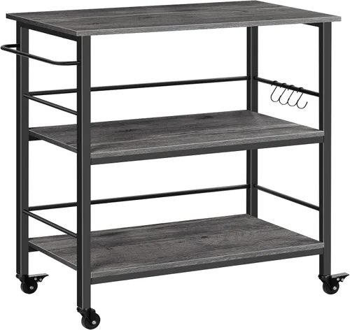 HOOBRO Isla de cocina con almacenamiento, isla de cocina industrial sobre ruedas y recintos laterales, carrito de cocina de 3 niveles con estación