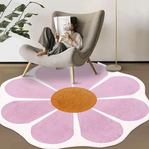 Miniatura 2 de USTIDE Alfombra redonda grande en forma de flor de 63 pulgadas, alfombra circular rosa para dormitorio, sala de estar, alfombra floral lavable