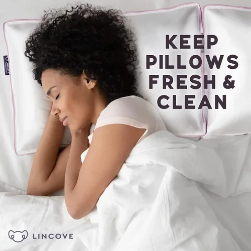 Miniatura 6 de Lincove Funda protectora de almohada de satén 100% algodón, funda de almohada con cremallera, 500 hilos, algodón de lujo, protector de almohada
