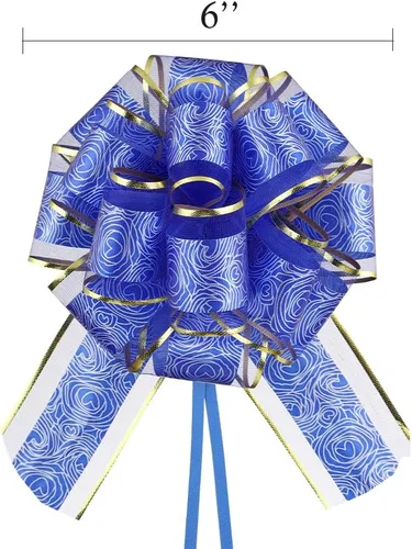 Miniatura 2 de HSXJJ 6 Piezas Lazos Azules Grandes de Tirar para Envolver Regalos, Lazos de Cinta de Boda de 6 Pulgadas para Cajas, Decoraciones de Flores