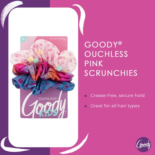 Miniatura 4 de Goody Kids Nostalgia Scrunchies - 3 unidades, rosa surtido - Accesorios para el cabello sin dolor para hombres, mujeres, niños y niñas para peinar