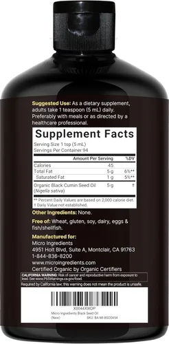 Miniatura 2 de Micro Ingredients Aceite de semilla negra orgánico, 16 onzas líquidas, prensado en frío de semillas de Nigella Sativa, rico en timoquinona y Omega 3