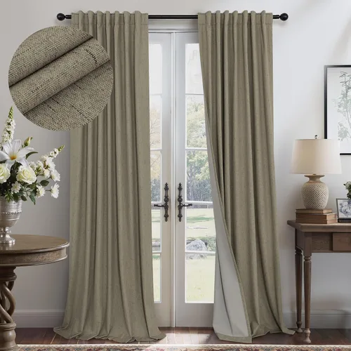 Miniatura 26 de Pitalk Cortinas cortas 100% opacas de lino para cafetería, 40 pulgadas de largo, 2 paneles, cortinas de puerta francesa para ventana, cortina