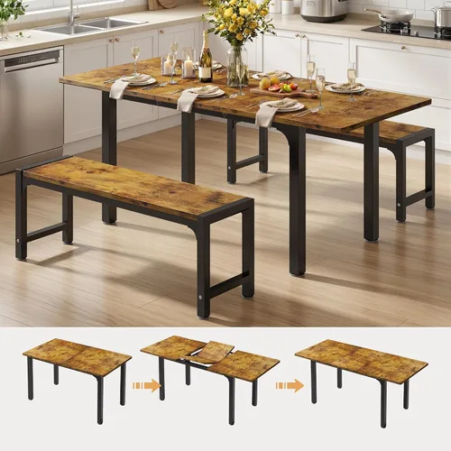 Miniatura 10 de Ahomly Juego de mesa de comedor extensible grande de 63 pulgadas para 4-6 personas con pivote inteligente de 180°, juego de mesa de cocina