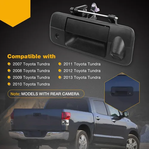 Miniatura 6 de Gledewen 81214 Manija de puerta trasera de elevación de pestillo de metal mejorada con orificio para cámara trasera, compatible con Toyota Tundra