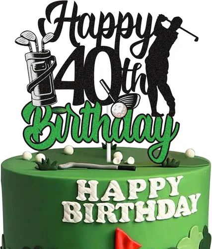 Miniatura 9 de Decoración de pastel de golf de 80 cumpleaños negro verde golf 80 años jugador de pelota decoración de pastel 1943 temática deportiva suministros