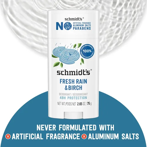 Miniatura 5 de Schmidt's Desodorante vegano sin aluminio Fresh Rain & Birch con protección contra olores las 24 horas, para mujeres y hombres, ingredientes