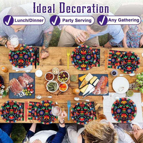 Miniatura 6 de 100 piezas de platos y servilletas para fiesta mexicana, suministros de fiesta Mayo México, vajilla mexicana, juego de vajilla, decoraciones