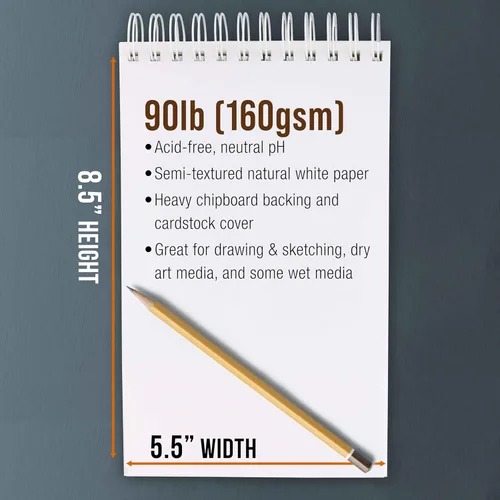 Miniatura 3 de U.S. Art Supply Cuaderno de bocetos de papel pesado de 5.5 x 8.5 pulgadas, encuadernado en espiral: 90 libras (5.64 oz/m²), bloc de dibujo de 30