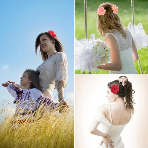 Miniatura 3 de DRESHOW 5 Pack Flower Brooch Head Ornament Bride Women Rose Flower Hair Accessories Wedding Hair Clip Flamenco Dancer