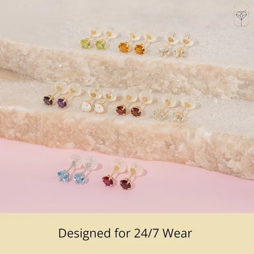 Miniatura 4 de 14k Gold Round Stud Earrings for Women Small 4mm Birthstone Earrings Real Gold Gemstone Earrings for Women Gemstone Stud Earrings for Women by