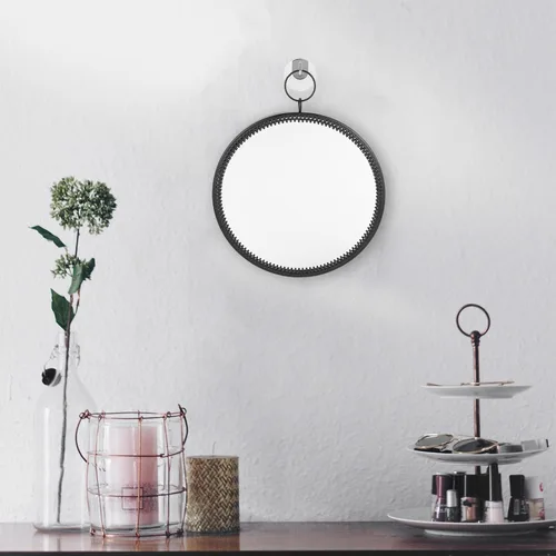 Miniatura 9 de BESPORTBLE Espejo colgante de hierro forjado, espejo colgante redondo macramé negro macramé para colgar en la pared de baño pared geométrica