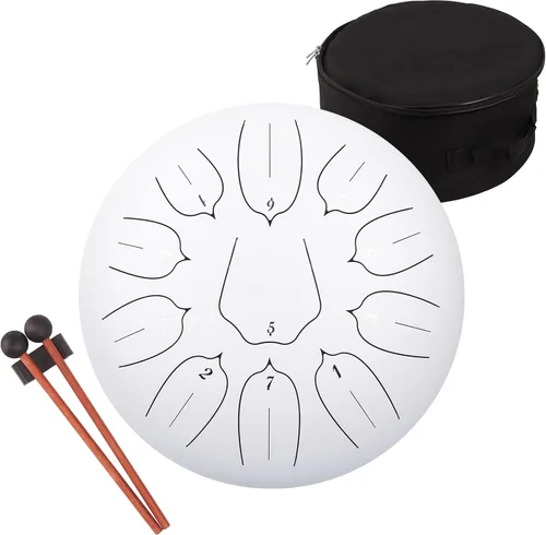 Miniatura 8 de Tambor de lengua de acero de 12 pulgadas, 11 notas para adultos, instrumento etéreo de metal para meditación y yoga con libro de música, mazos