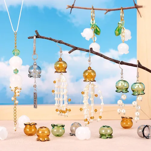 Miniatura 3 de FASHEWELRY 10 piezas Tapas de Flores de Vidrio Hechas a Mano Cuentas Florales de Cristal Transparentes en Forma de Trompeta Espaciadores de Flores a