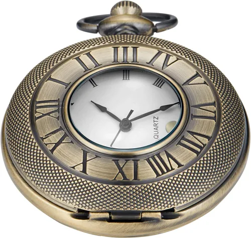Miniatura 2 de Hollow Roman Digital Pocket Watch Cover para hombre, calendario romano Dial Reloj de bolsillo de cuarzo para hombre con cadena
