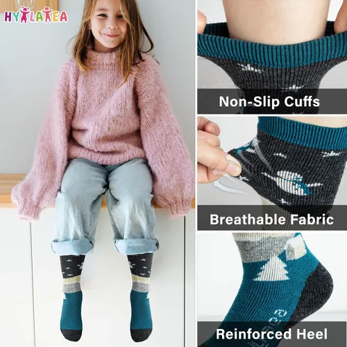 Miniatura 5 de Hylaea Calcetines de esquí de lana merino para niños, calcetines térmicos cálidos hasta la rodilla para patinaje de snowboard para niños y niñas