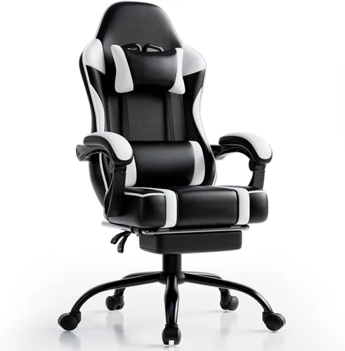 Miniatura 11 de Silla de videojuegos para adultos, silla de juegos con masaje y con reposapiés, almohada lumbar ajustable para niños, cómoda silla de computadora