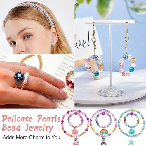 Miniatura 5 de 2400 cuentas de perlas para hacer joyas, 48 coloridas cuentas de perlas redondas de 6mm para kit de hacer pulseras, cuentas pequeñas de perlas