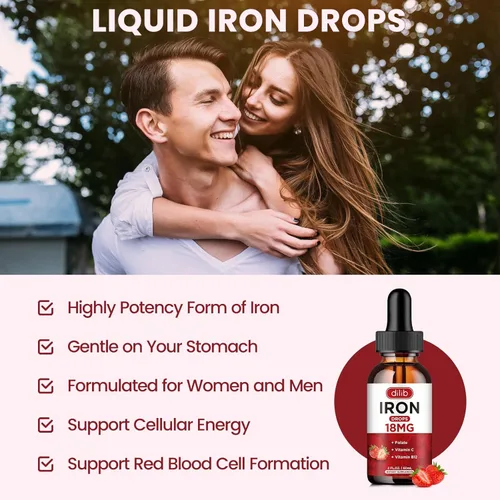 Miniatura 3 de Suplemento de hierro líquido para mujeres y hombres, suplementos de hierro para anemia con folato, vitamina C, B12 para soporte de glóbulos rojos